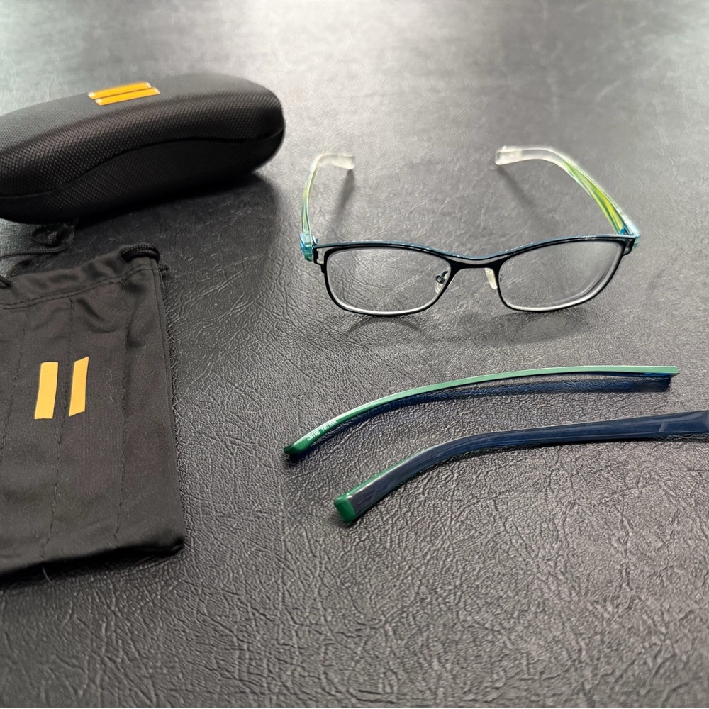 Stylish Blue and Green Glasses with Case